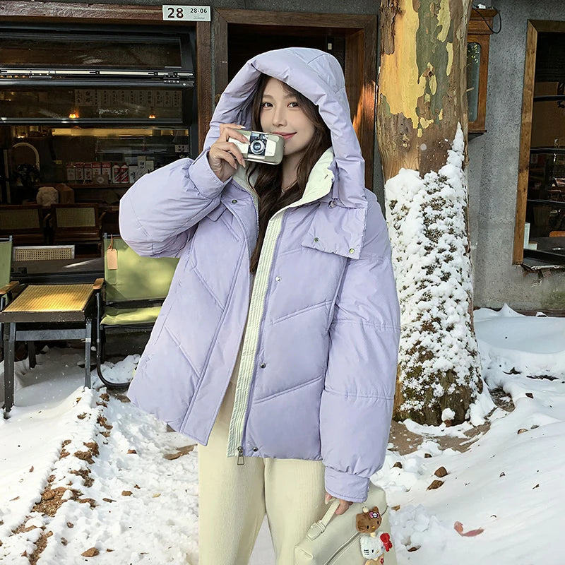 Women's Winter Thickened Bread Style Down Jacket Loose Zipper Casual Warm Fashionable Outerwear Long Sleeve Outerwear Coat