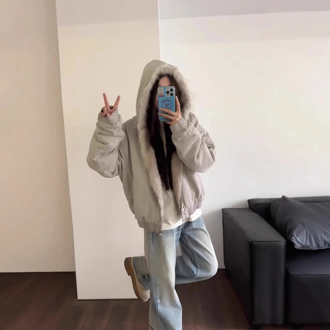 Thickened Faux Fur Collar Down Jacket Women Winter Workwear Couple's Outerwear American Style New Autumn Winter Cotton Coat