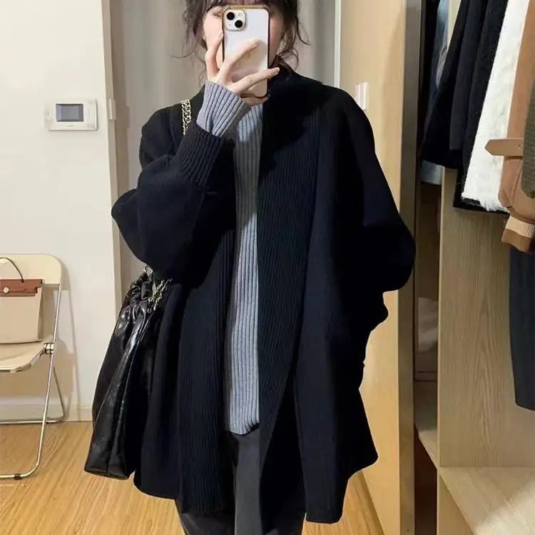 Autumn Winter New Knitted Women Cardigan Simple Basic Fashion Cardigan Woman Black Casual Loose Cardigan Outerwear Female