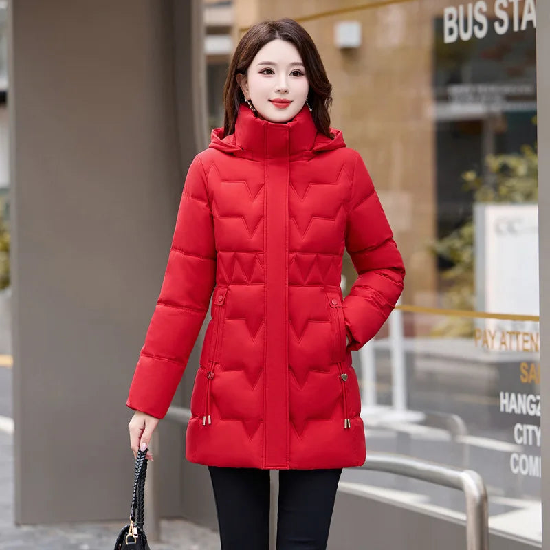 Women's Down Jackets Waterproof Mid-length Winter Clothes Warm Pocket Hooded Temperament Down COTTON Jacket Coats 2025 New