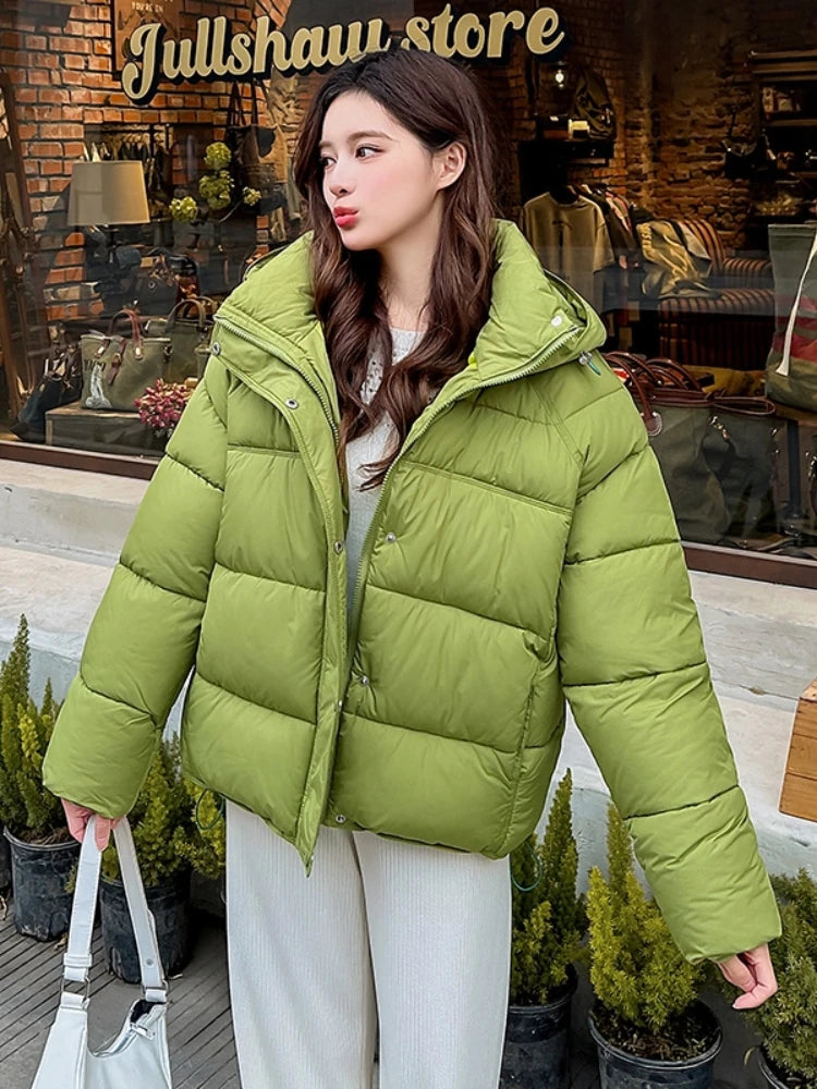Winter 2025 New Down Jacket Women Parkas Fashion High-Quality Warm Cotton Padded Coat Ladies Short Overcoat Hooded Overwear Tops