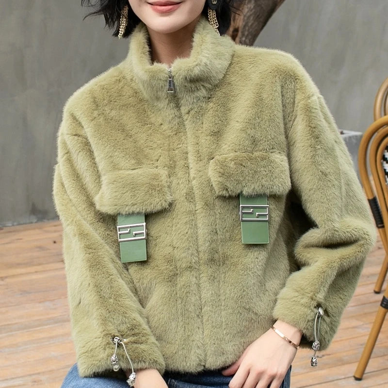 Faux Fur Coats Women Long Coat Thick Warm Mid Length Lace Up Design Spring Outerwear Jackets Elegant Splice Autumn Winter