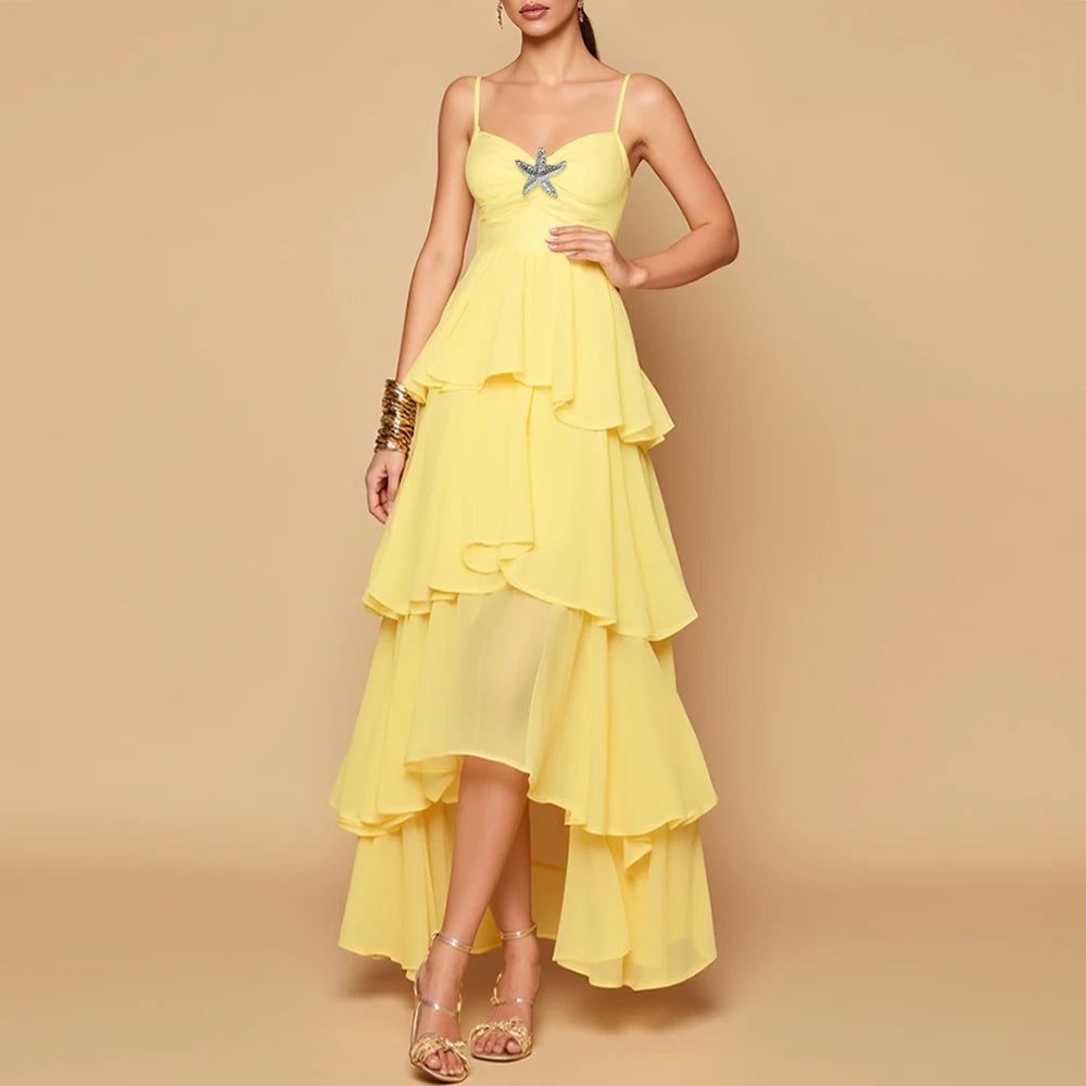 Mia Muse Dresses Summer Fashion Decent Tierred Sleeveless V-Neck Maxi Evening Dresses For Women