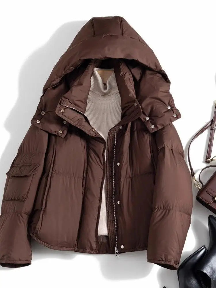 Casual Cotton-padded Coat Hooded Winter Warm Thickened Solid Color Jacket Trendy Korean Style Fit Female Padded Jackets