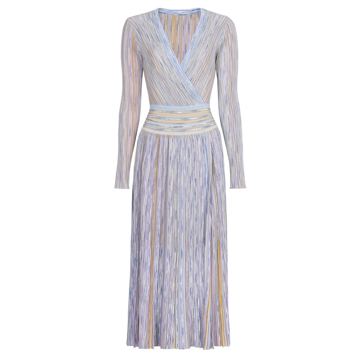Elegant French Romantic V-Neck Long Sleeve Split Knit Dress Slimming Long Gown for Women High-Quality Autumn New Style