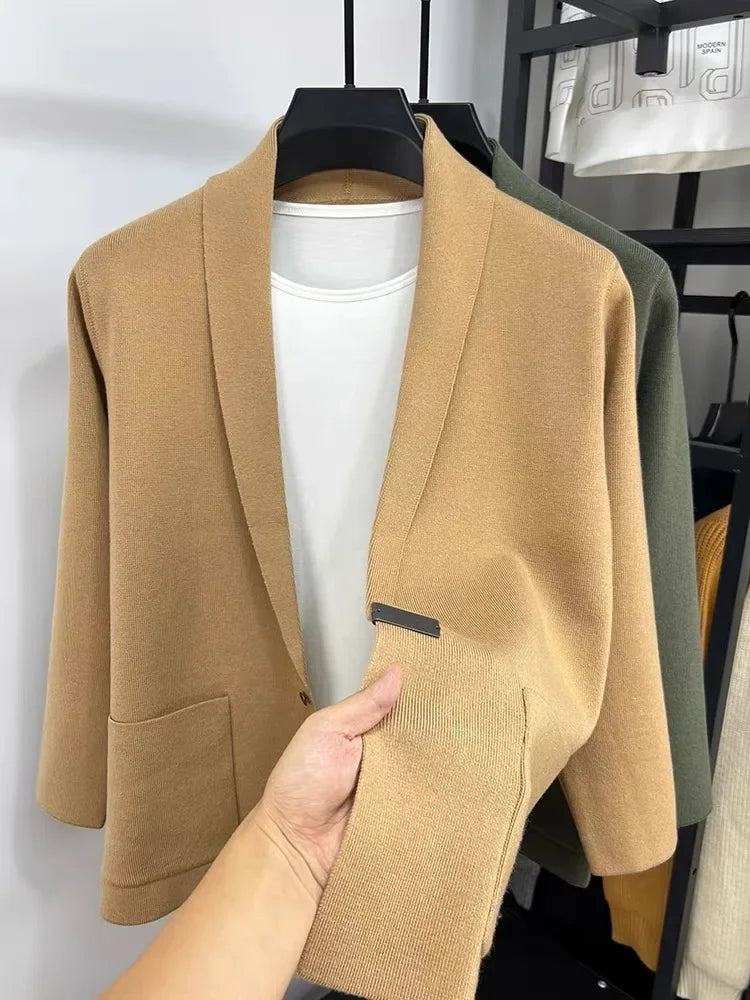 High End Women Fashion Knitted Cardigan 2025 Spring Autumn New Korean Loose Casual Knitted Sweater Solid Color Warm Thick Coat