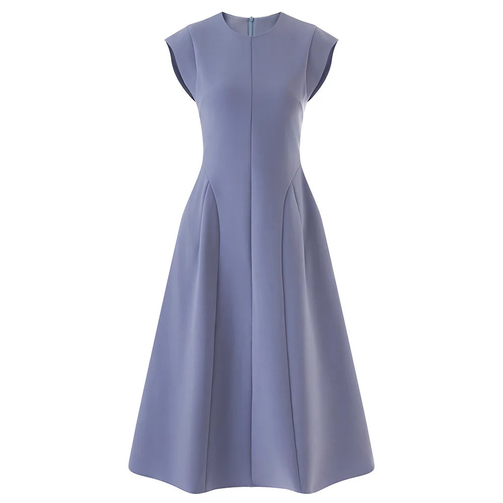 Blue Spliced Sleeveless Female Dress O Neck Sleeveless High Waist Slimming Temprament Women's Dresses Summer Style Fashion