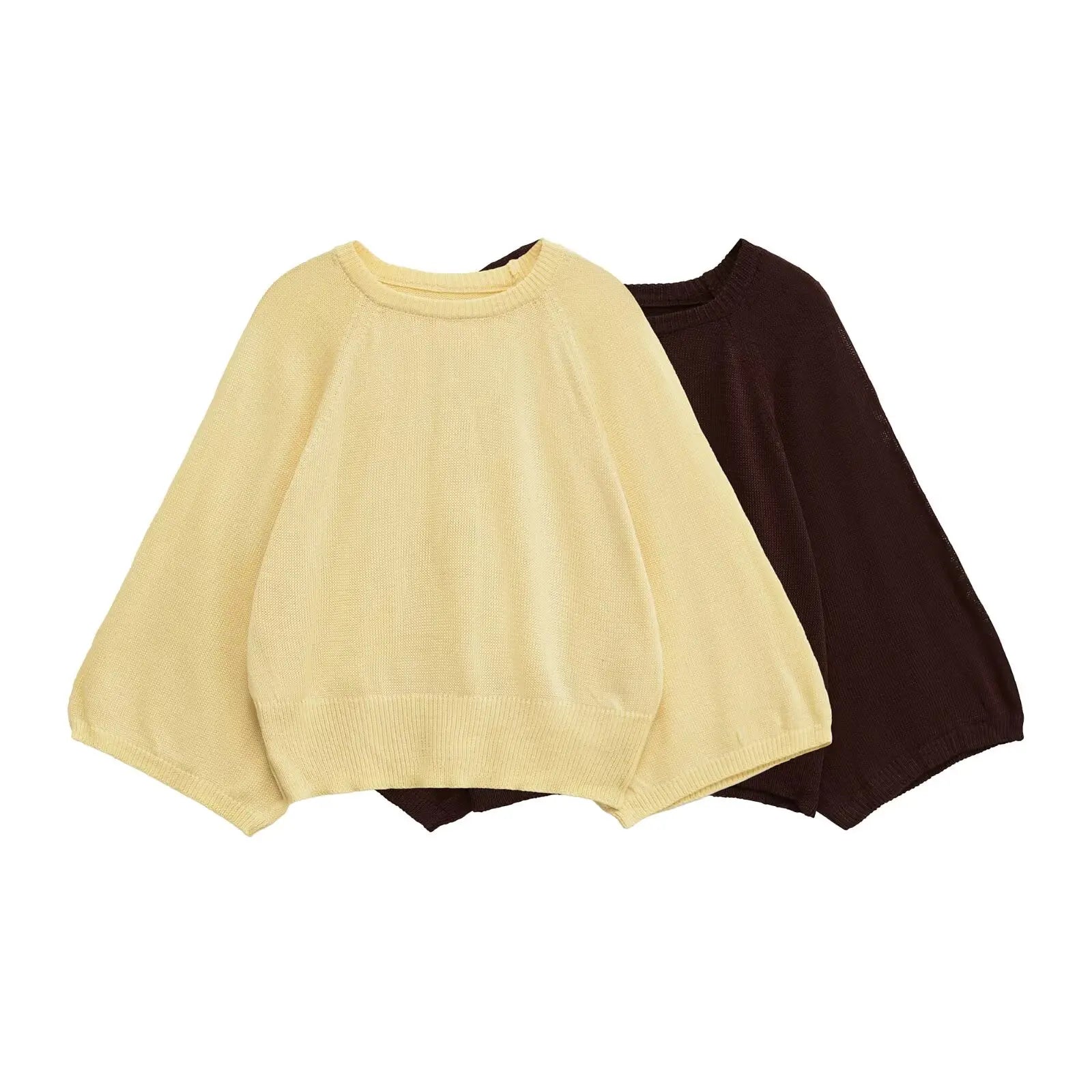 MYST&ZA2025 new summer women's casual fashion trendy round neck wide sleeve comfortable knitted sweater top