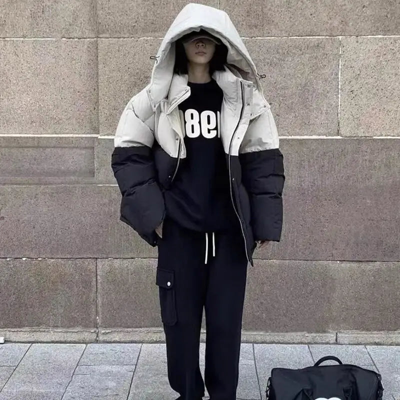 Korean Fashion Autumn And Winter Vintage Warm Puffer Jacket Women Hooded Zipper Design Cotton-padded Coat Female Trend