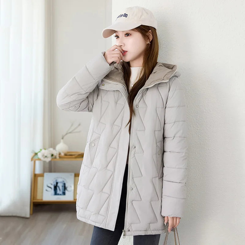 2025 New Women Parkas Winter Mid-length Fashion Casual Hooded Fashion Cotton Warm Short Jackets Korean Zipper Coats Parka