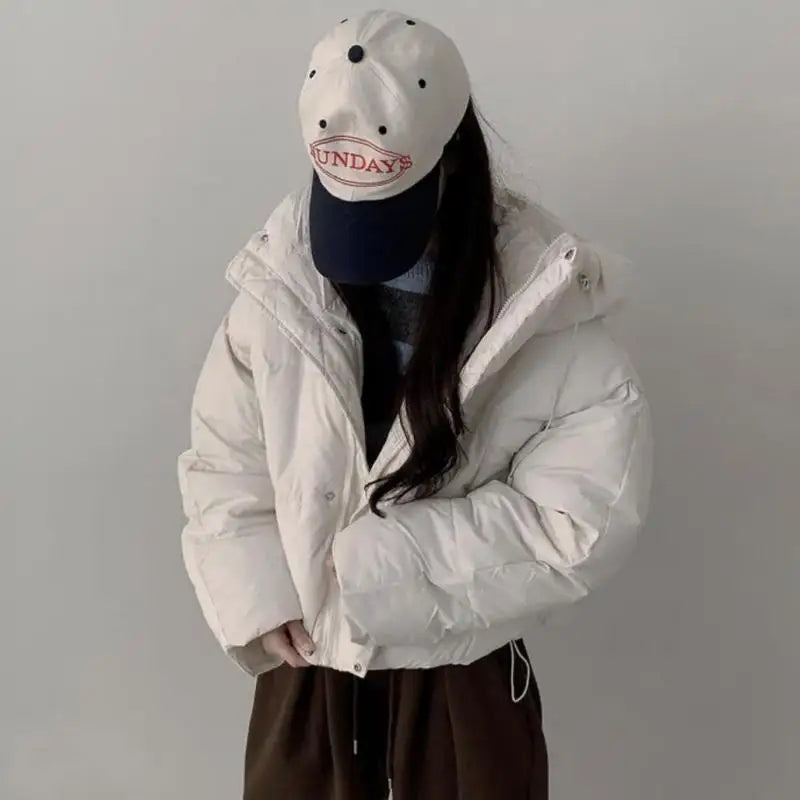 2025 Women New Cotton Padded Jacket Autumn Winter Long Sleeve Hooded Short Coat Zipper Parkas Warm Fashion Casual Ladies