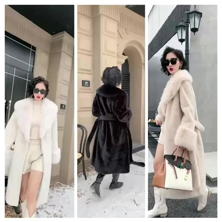 High-Quality Faux Fur Coats Women Long Coat Fashion Thick Warm Outerwear Fur Collar Jacket Elegant Splice Autumn Winter Female