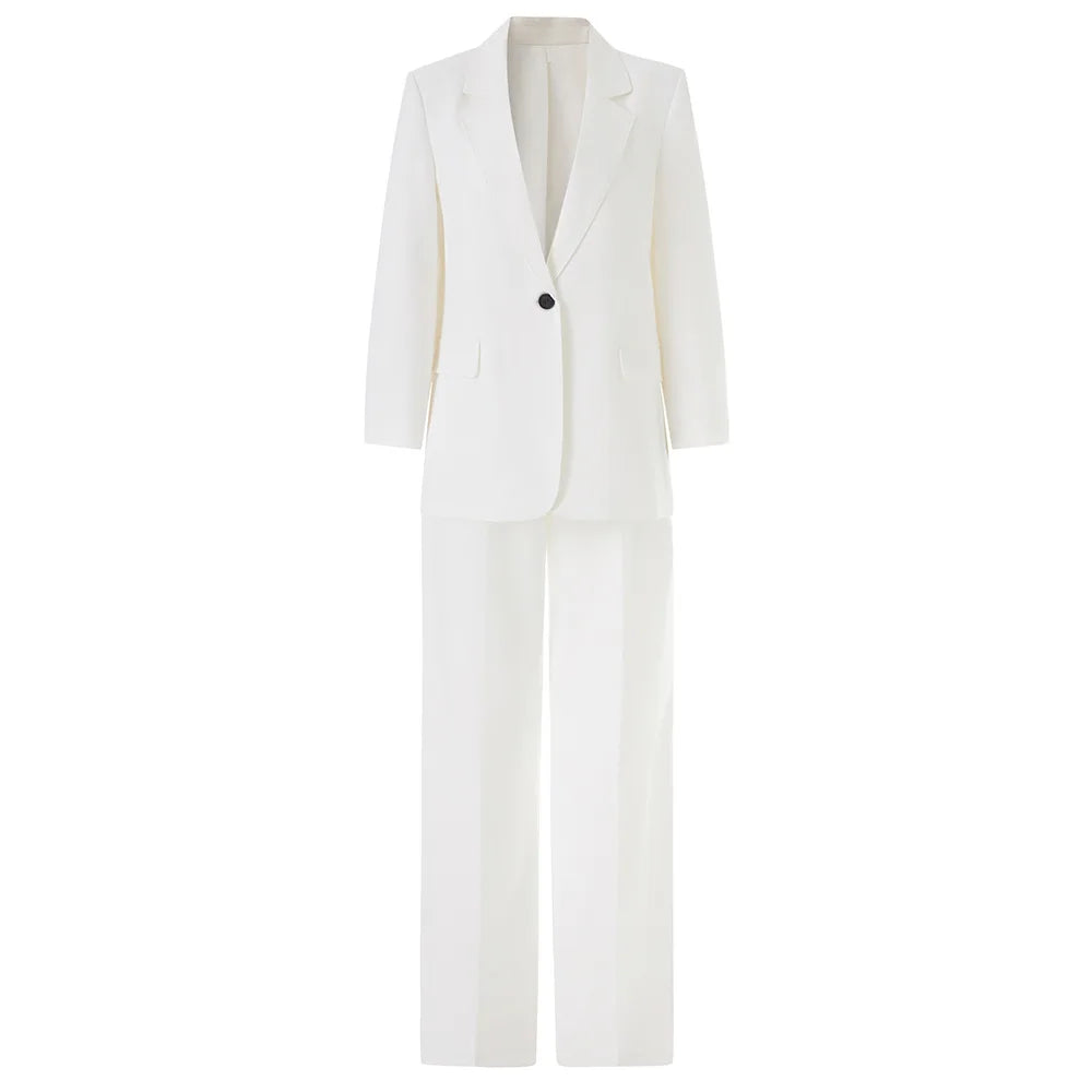 Classic White Women's 3 Pieces Suit Set Elegant Single Button Turn-Down Collar Jacket Vest Pant Sets Banquet Female Clothing